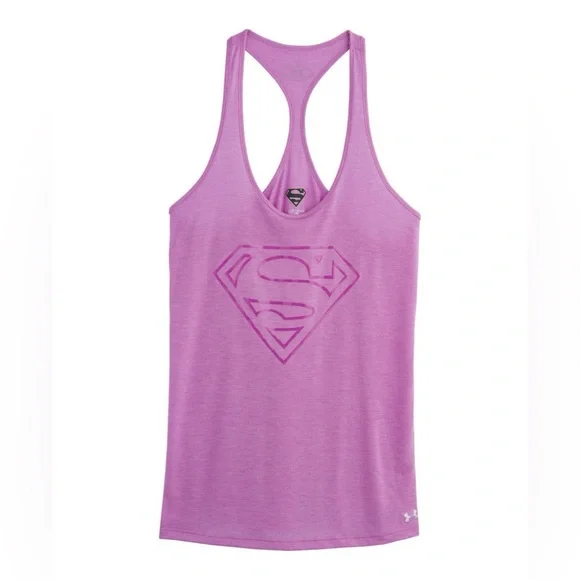 Women's Under Armour Superman Muscle Tank Size Large Purple logo - Picture 2 of 10